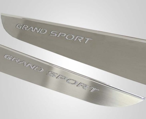 2010-2013 Corvette C6 Door Guards With Grand Sport Inlay 2pc - Brushed Stainless, Choose Color