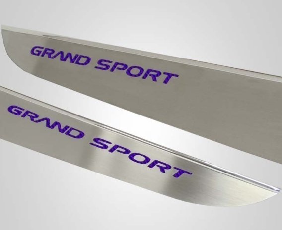 2010-2013 Corvette C6 Door Guards With Grand Sport Inlay 2pc - Brushed Stainless, Choose Color