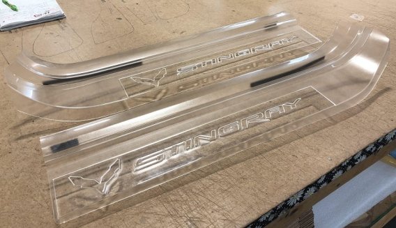 2014-2019 C7 Corvette Clear Door Sill Protectors with STINGRAY and Flags Logo