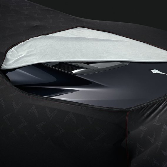 2020-2024 Corvette C8 Premium Indoor Car Cover in Black W/ Crossed Flags Logo 