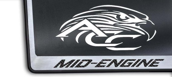2020-2025 Corvette C8 License Plate Frame Mid-Engine Black Base - Brushed Stainless, Choose Color...