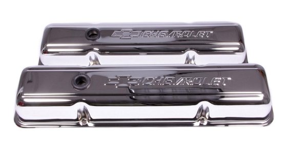 1968-1986 C4 Corvette Proform Small Block Chrome Valve Covers - Short - Chevrolet & Bowtie Emboss...