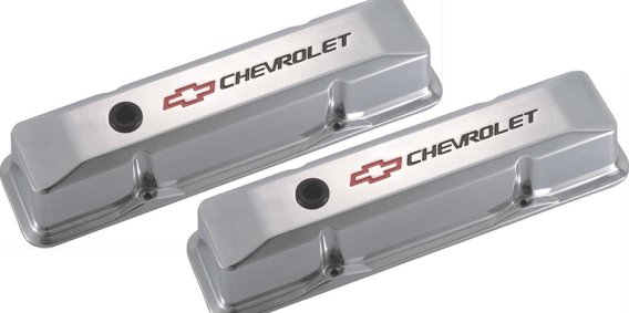 1968-1982 C3 Corvette SB Aluminum Polished Valve Covers - Tall - Chevrolet & Bowtie Colored