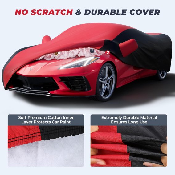 2005-2013 Corvette C6 Heavy Duty Exterior All Weather Waterproof Outdoor Car Cover Red/Black