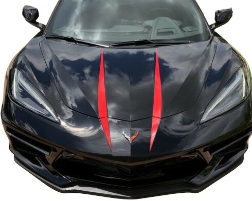 2020-2025 C8 Corvette Hood Stripes Decal - Pair Gloss Red No Cutout - Solid Stripes
