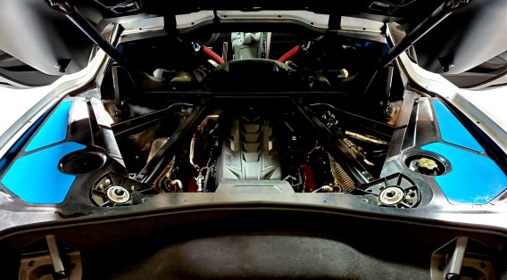 2020-2025 C8 Corvette Engine Bay Trim Panel Overlay Accents - 4pc - Black Carbon Fiber