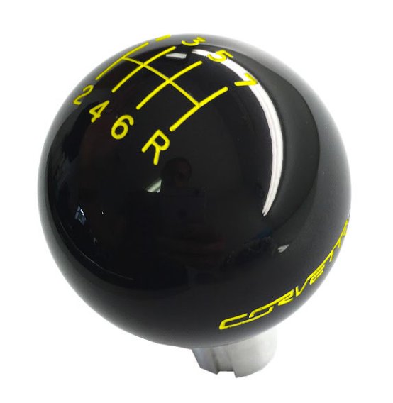 2014-2019 C7 Corvette Black Shift Knob W/Shift Pattern & Side Corvette Script - Yellow