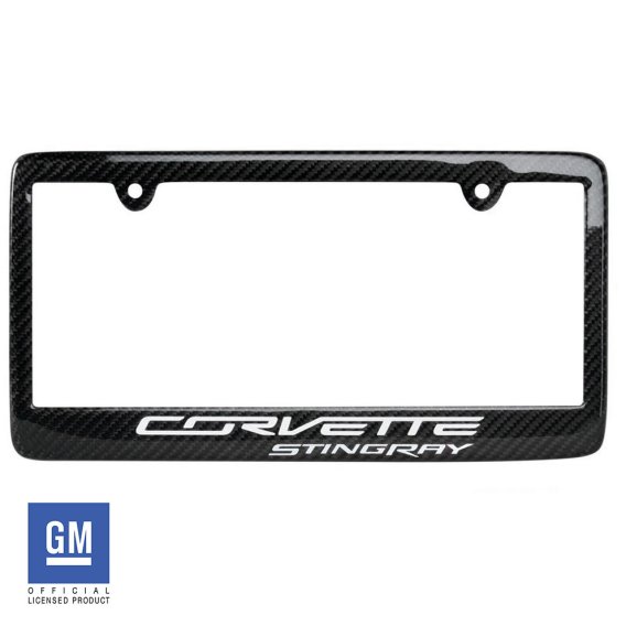 2014-2019 C7 Corvette License Plate Frame Carbon Fiber W/Corvette Stingray Script Silver