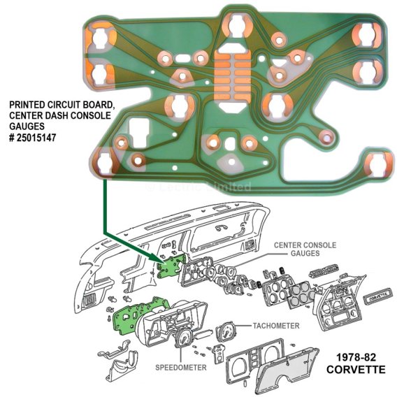 1977-1982 Chevrolet Corvette Lectric Limited Center Dash Console Gauges Printed Circuit Board