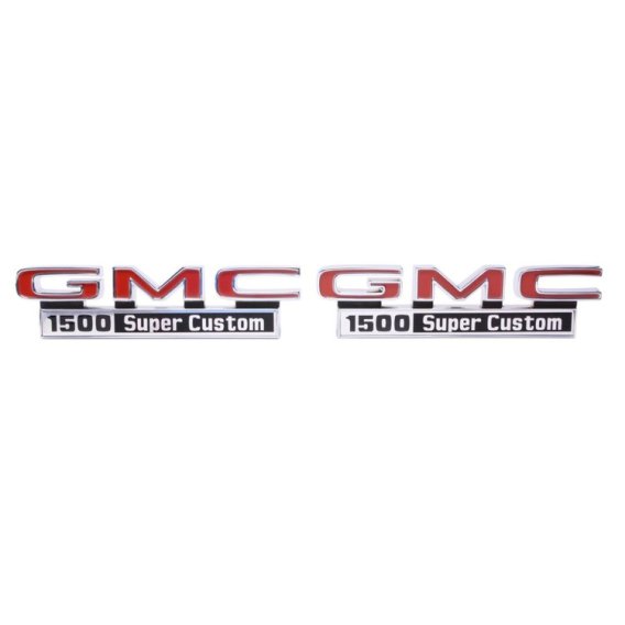 1971-1972 GMC Truck Front Fender Emblem, "GMC 1500 Super Custom", Sold as a Pair