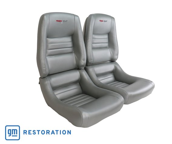 Embroidered Leather Seat Covers Silver w/ 4" Bolster For 1981 Corvette