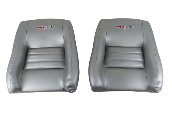 Embroidered Leather Seat Covers Silver w/ 4" Bolster For 1981 Corvette