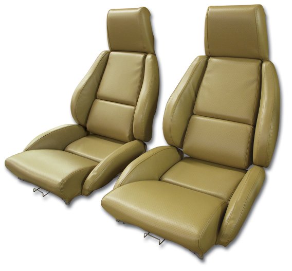 468470E OE Style Embroidered Standard Leather Seat Covers W/Non-Perf Inserts Blue For 84-85 Corve...