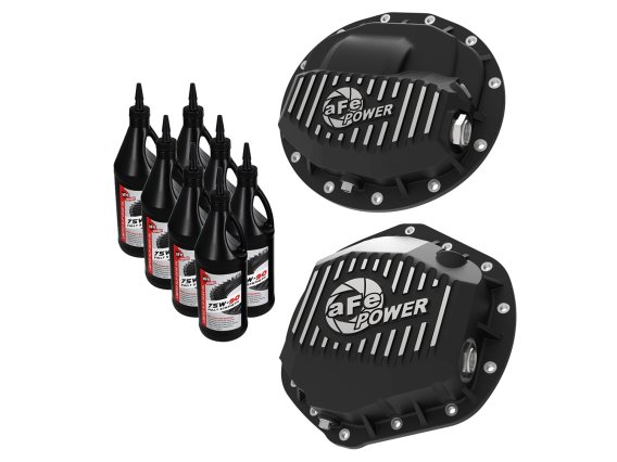 aFe Pro Series F&R Differential Cover Black w/ Machined Fins 13-18 RAM 6.7L w/ 75W90 Synth Gear O...
