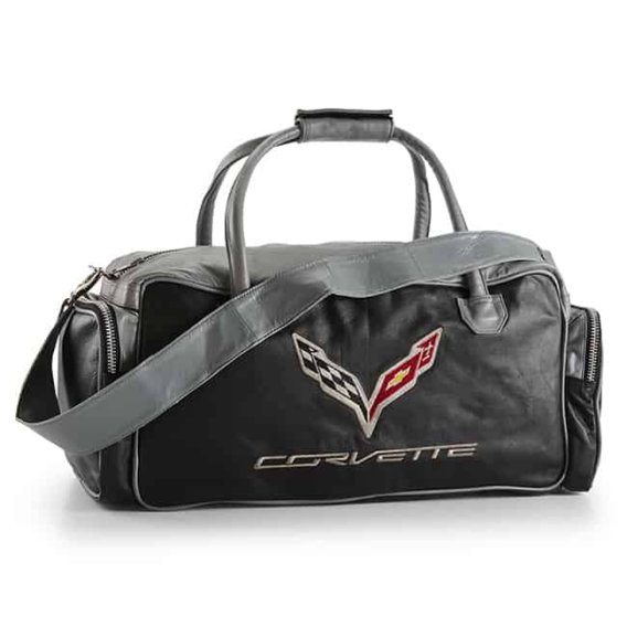 C7 Corvette Black and Grey Leather Duffel Bag