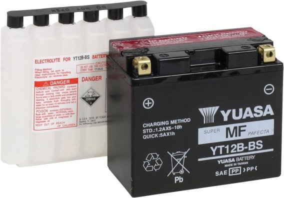 Yuasa 12V AGM YT12B-BS Battery with Acid Bottle