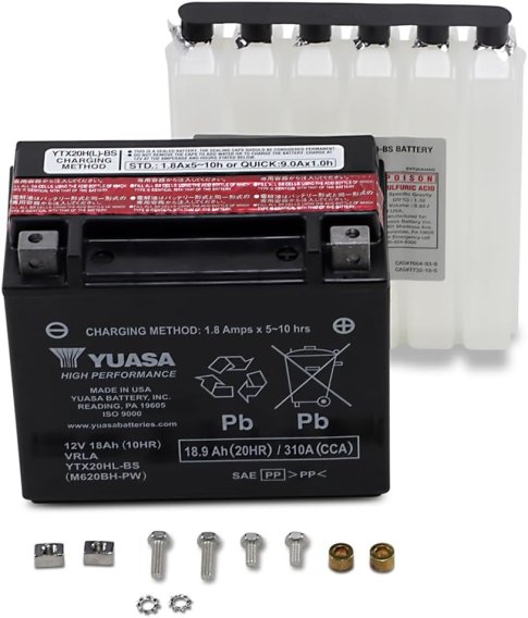 Yuasa High Performance 12V AGM Battery YTX20HL-BS with Acid Bottle - Made in USA