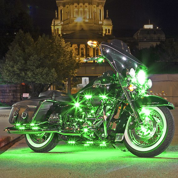 XK Glow Green LED Strip Kit for Motorcycle - 10PC Single Color Accent Light Set
