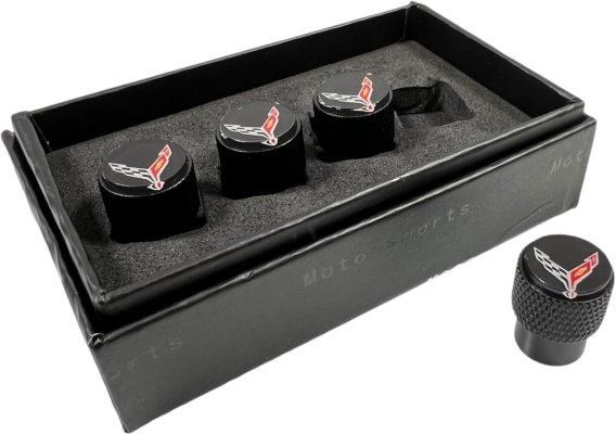 2020-2025 C8 Corvette Logo Black Valve Stem Caps - Knurled