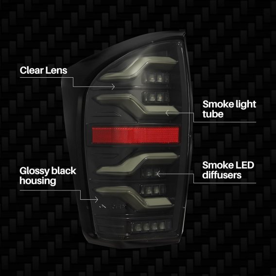2016-2023 Toyota Tacoma AlphaRex LUXX-Series LED Tail Lights Alpha-Black with Activation Light & ...
