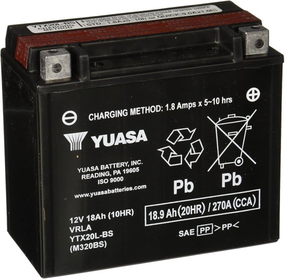 Yuasa 12V AGM Battery YTX20L-BS with Acid Bottle - Made in the USA