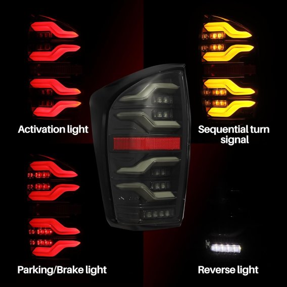 2016-2023 Toyota Tacoma AlphaRex LUXX-Series LED Tail Lights Alpha-Black with Activation Light & ...