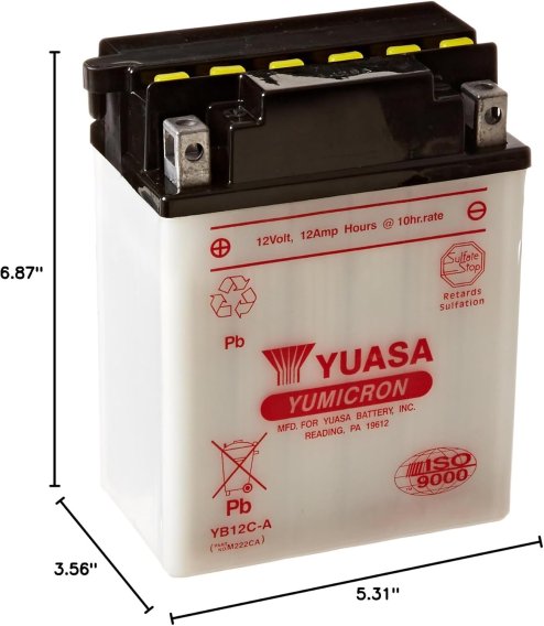 Yuasa 12V Conventional Battery YB12CA - Acid Not Included