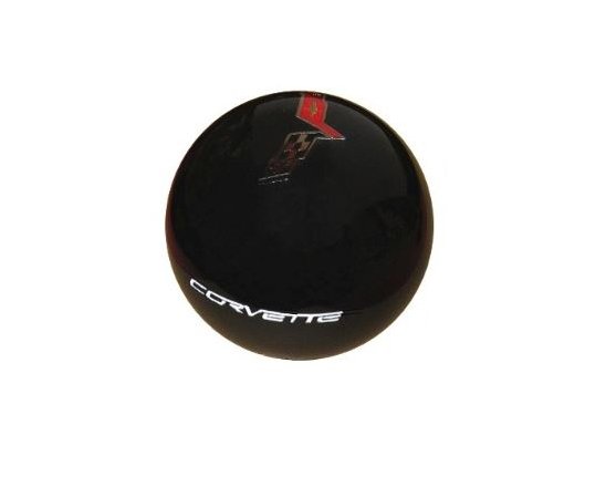 2005-2013 C6 Corvette Black Shift Knob W/C6 Crossed Flags & White Corvette Script