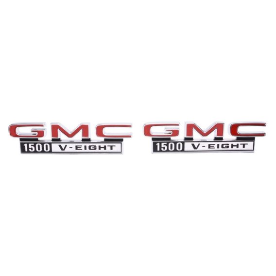 1968-1972 GMC Truck Front Fender Emblem, "GMC 1500 V-Eight", Sold as a Pair