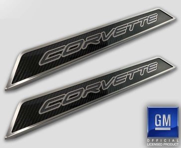 2020-2024 Corvette American Car Craft Carbon Fiber Replacement Door Sills with Brushed Stainless ...