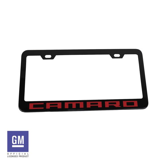 2010-2024 Camaro License Plate Frame Matte Black W/Red Camaro Script