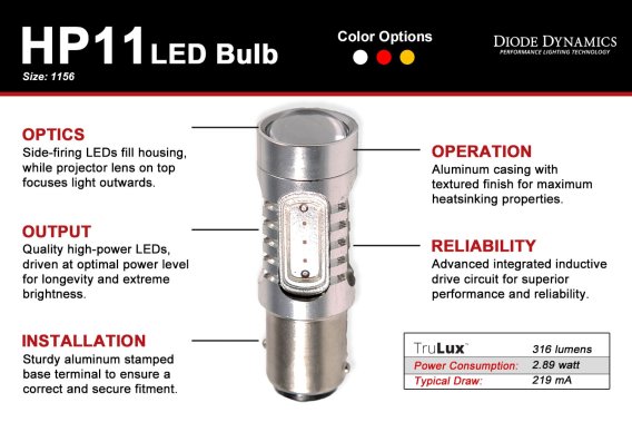 1156 LED Bulb HP11 LED Cool White pr Diode Dynamics DD0003P