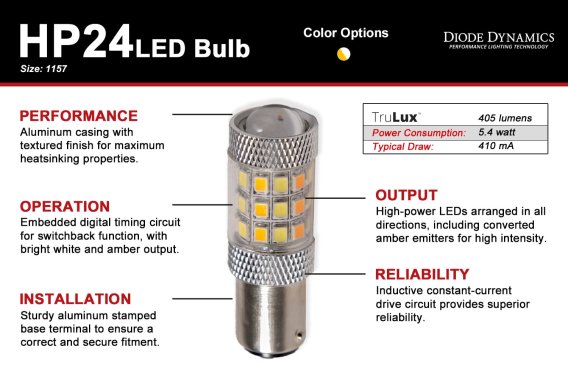 1157 LED Bulb HP24 Dual-Color LED Cool White pr Diode Dynamics DD0012P
