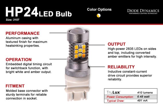 3157 LED Bulb HP24 Dual-Color LED Cool White Single Diode Dynamics DD0053S