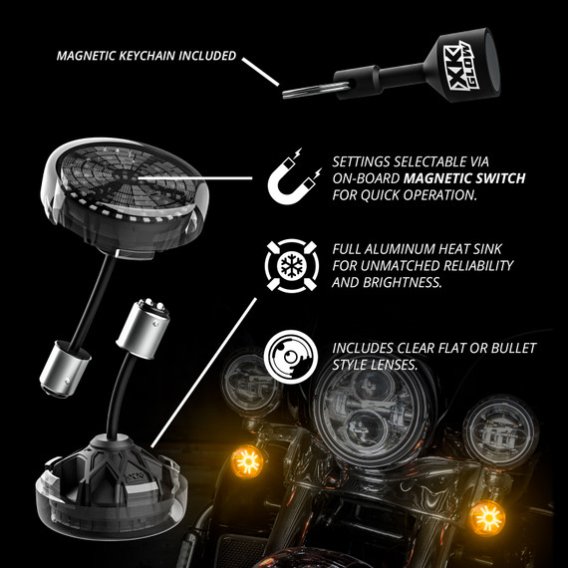 2014-2023 Harley Davidson Mototurnz Front LED Turn Signal Inserts by XK Glow - 1157 Flat Style Pa...