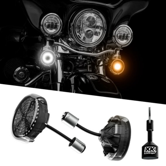 2014-2023 Harley Davidson Mototurnz Front LED Turn Signal Inserts by XK Glow - 1157 Flat Style Pa...