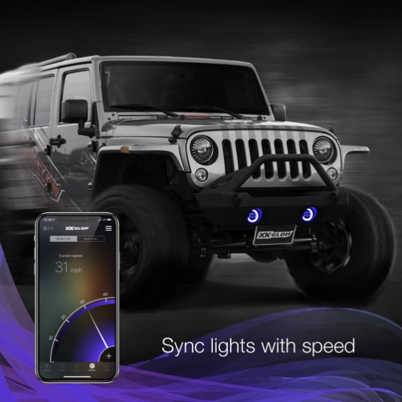 2018-2023 Jeep Wrangler XK Glow 4-Inch Black RGB LED Fog Light Kit with Bluetooth App Control