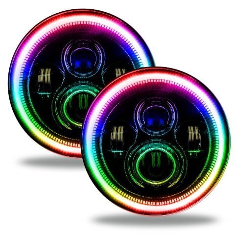7" High Powered LED Headlights - Black Bezel - Dynamic ColorSHIFT Oracle