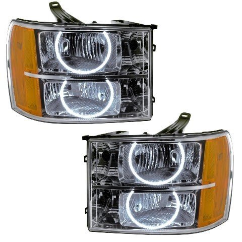 For 2007-2013 GMC Sierra PLASMA Headlights - Round Ring Design Oracle