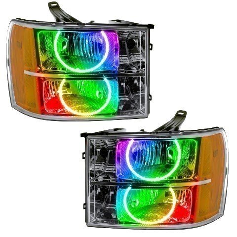 For 2007-2013 GMC Sierra SMD Headlights - Round Ring Design Oracle