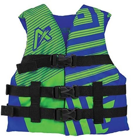 Youth Boys AIRHEAD Trend Life Vest Blue/Green Type III US Coast Guard Approved Standard Size 26-2...