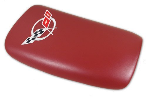 C5 Corvette Embroidered Console Lid Red with Silver Logo