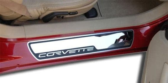 C6 Corvette Polished Stainless Stock Doorsill Pad Inserts