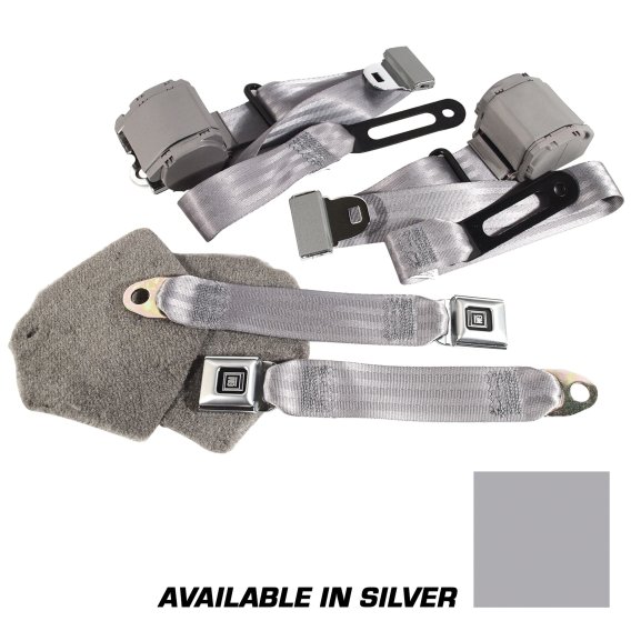 1986-1987 C4 Corvette Silver Lap & Shoulder Seat Belts Single Retractor