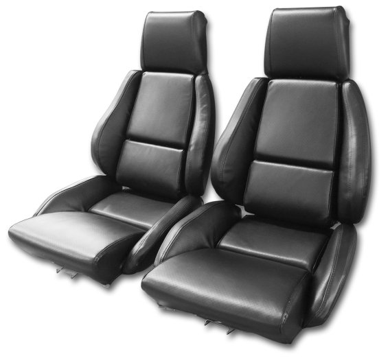 468422E OE Style Embroidered Standard Leather Seat Covers W/Non-Perf Inserts Graphite For 84-87 C...