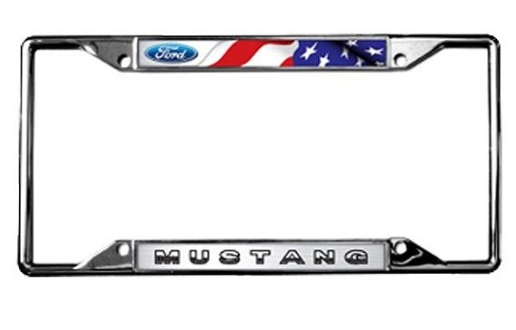 2015-2019 Ford Mustang License Plate Frame - Chrome Flags