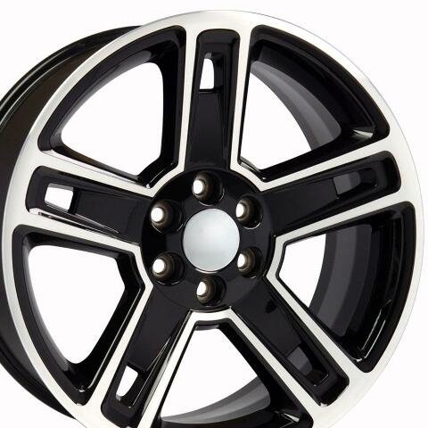 Chevy Silverado, GMC Sierra, Chevy Tahoe 22"x9" Replica Black Mach'd Wheel CV74B