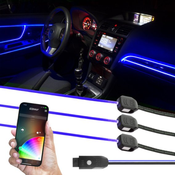 6FT XK Glow Fiber Optic Roll 3PC LED Head Control Accent Light
